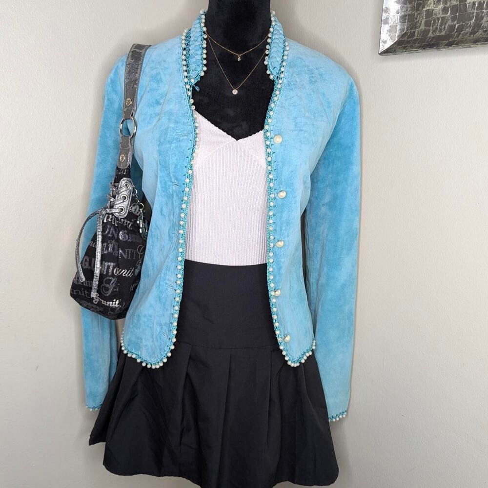 Sophie Chang vintage turquoise leather jacket size 10